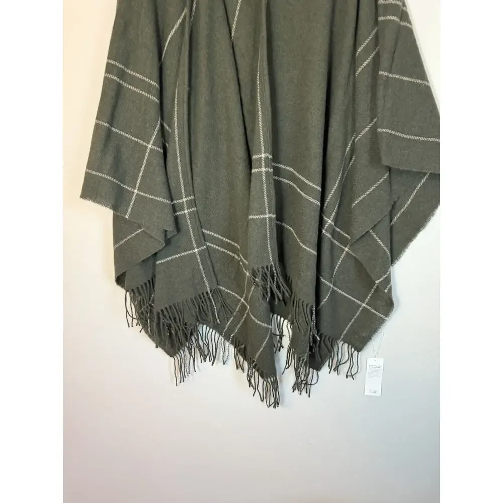 Eileen Fisher Wool Twill Green Plaid Wrap Fringe $188 NWT